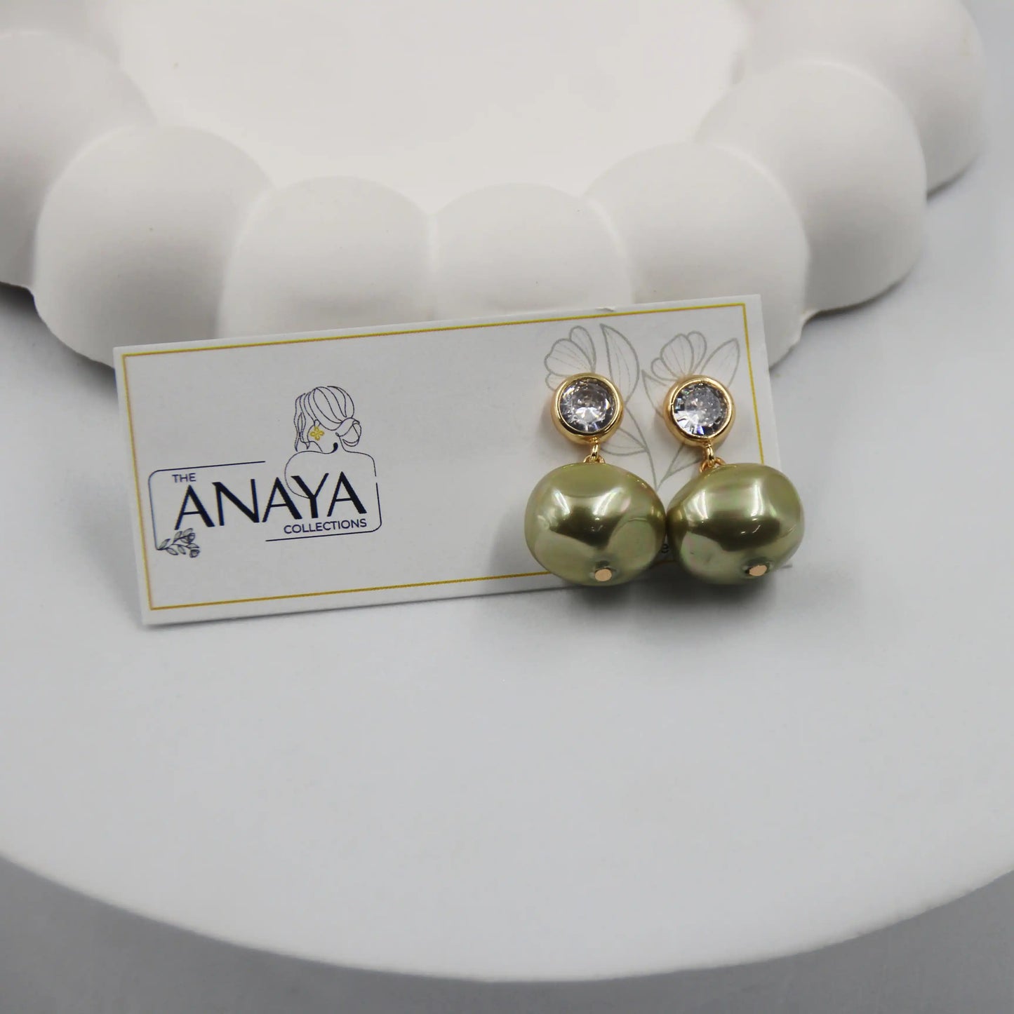 Uncut Shell Pearl Earrings with Diamond
