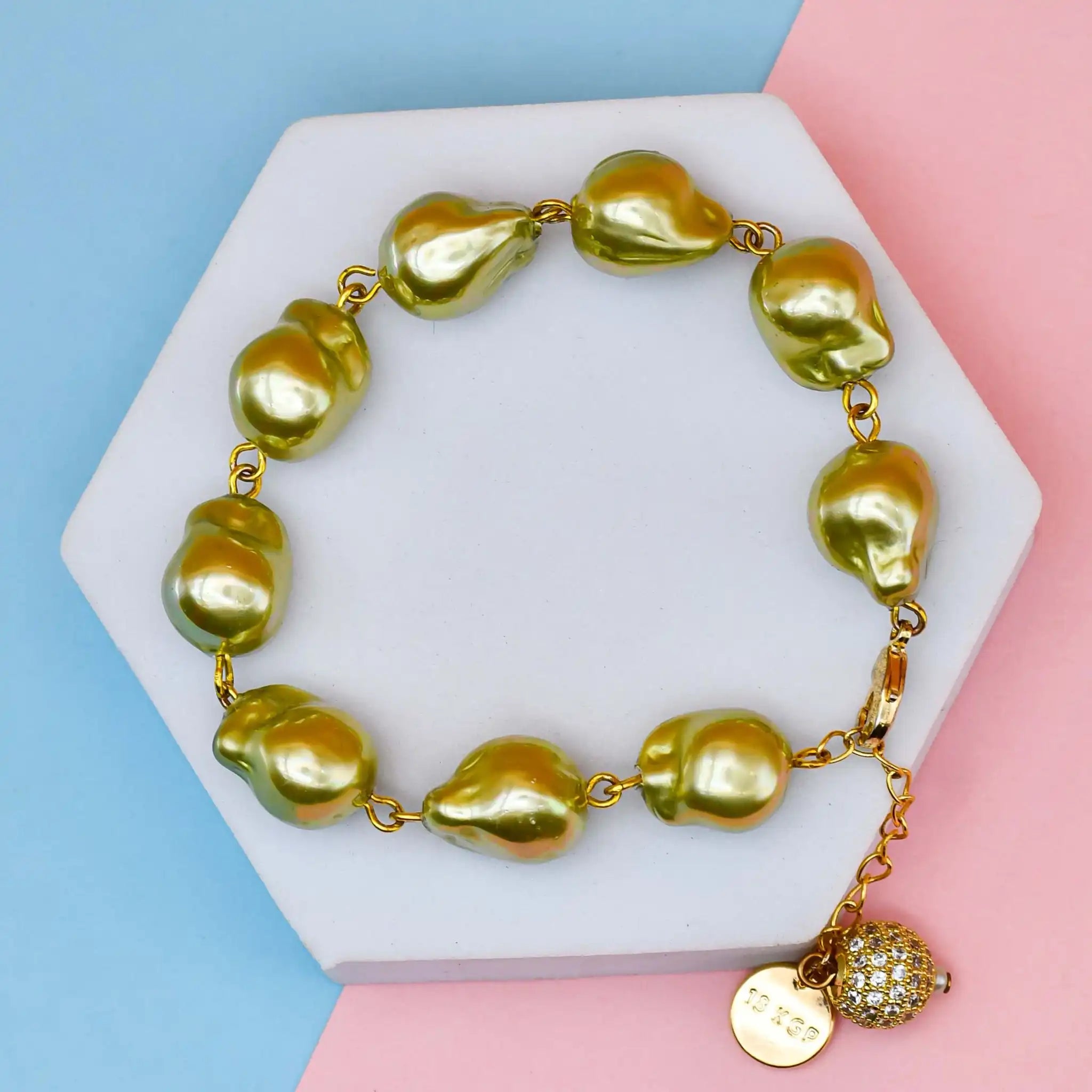 Olive Green Baroque Pearl Bracelet