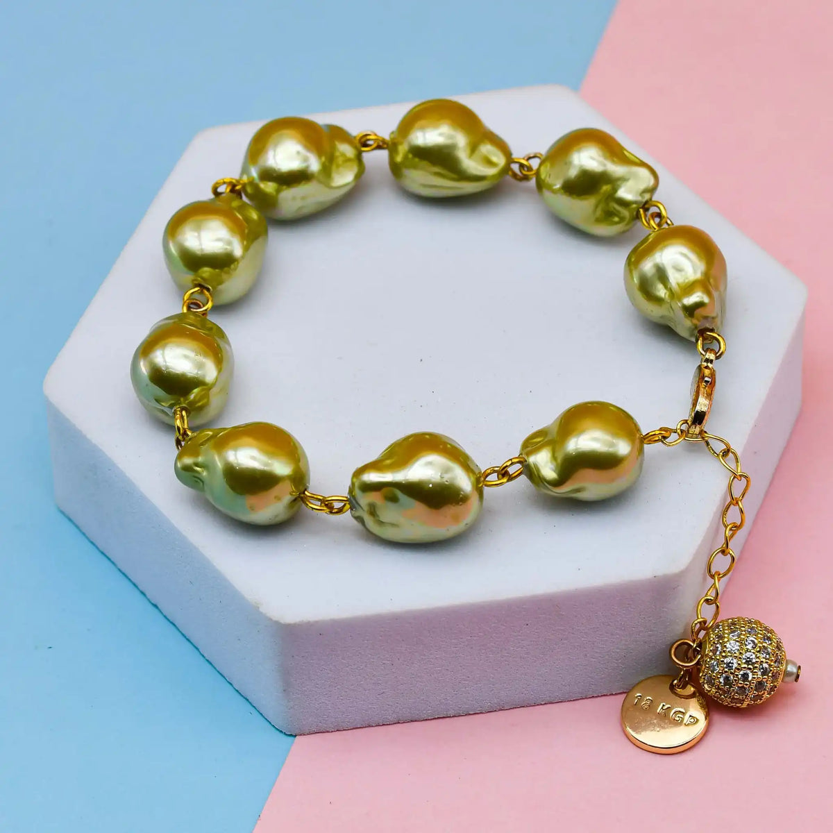 Olive Green Baroque Pearl Bracelet