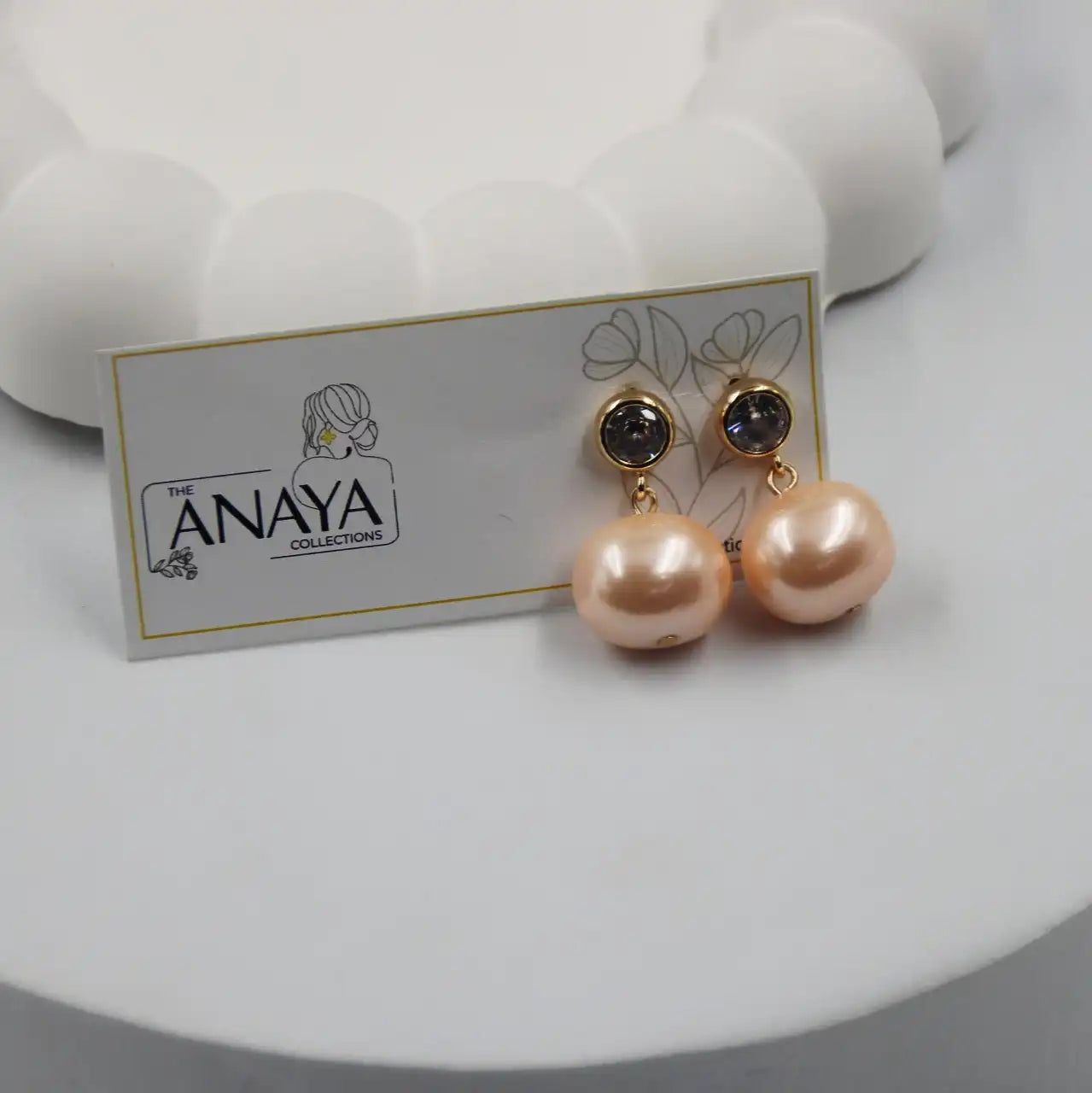 Uncut Shell Pearl Earrings with Diamond