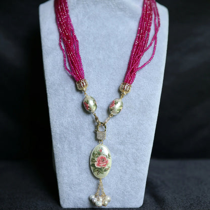 Onyx Floral Pendant Necklace