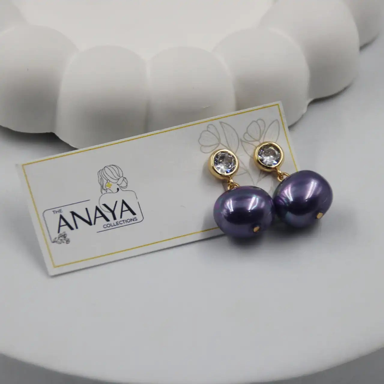 Uncut Shell Pearl Earrings with Diamond
