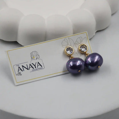Uncut Shell Pearl Earrings with Diamond