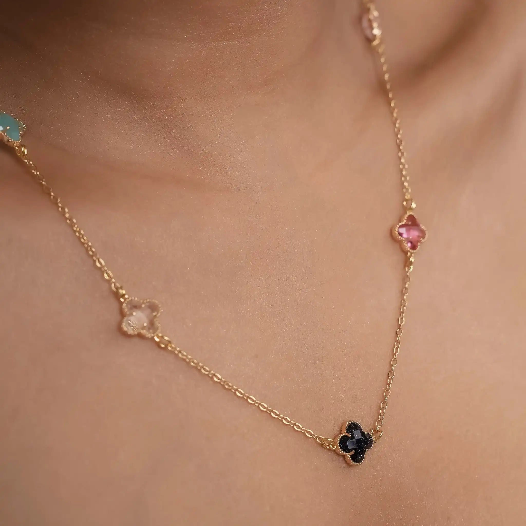 Rainbow Clover Dainty Necklace