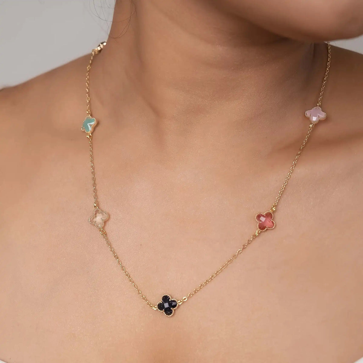 Rainbow Clover Dainty Necklace