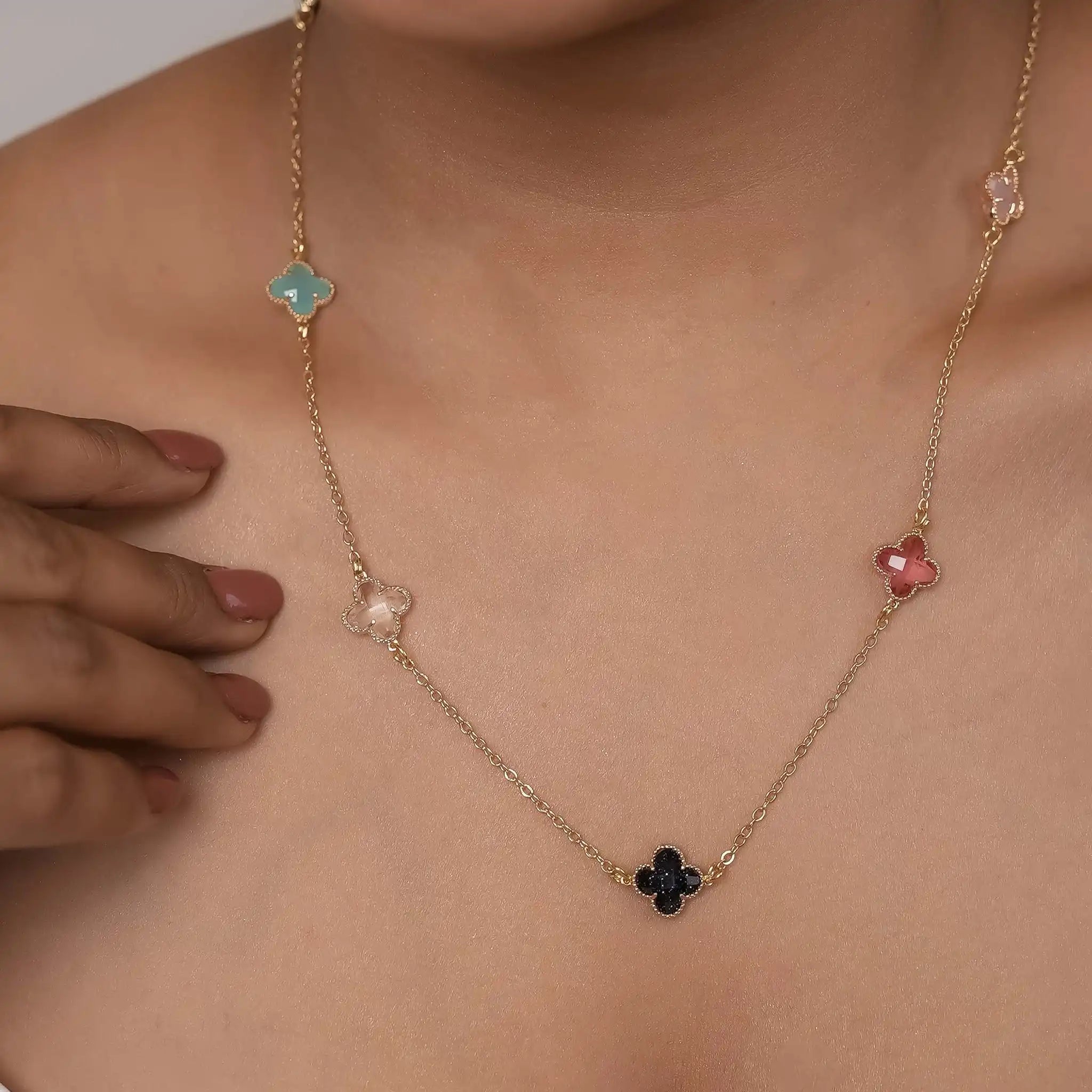 Rainbow Clover Dainty Necklace