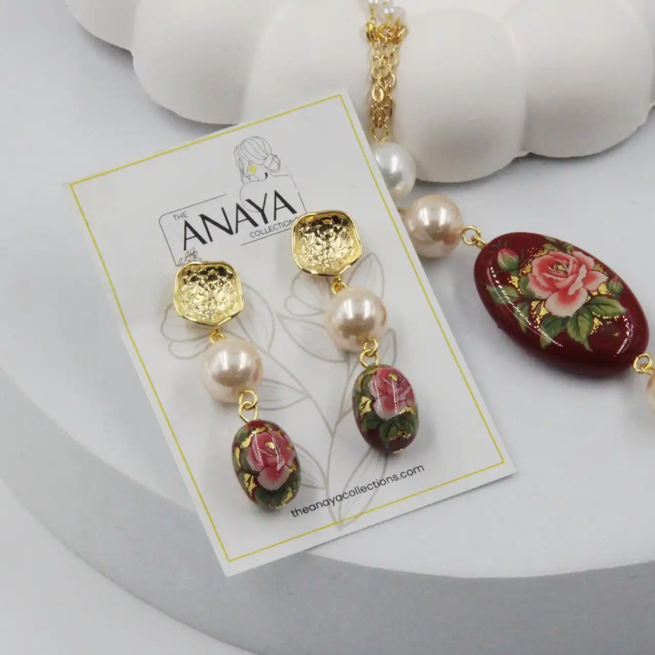 Eternal Bloom Japanese Decal Pearl Earrings
