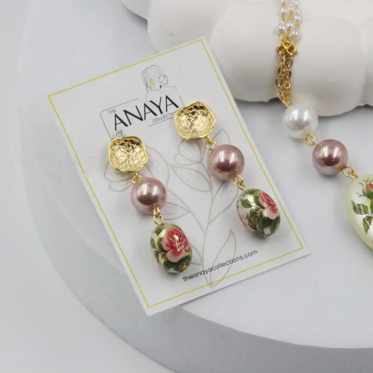 Eternal Bloom Japanese Decal Pearl Earrings