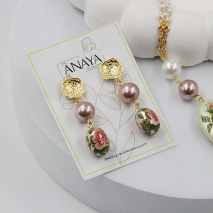 Eternal Bloom Japanese Decal Pearl Earrings