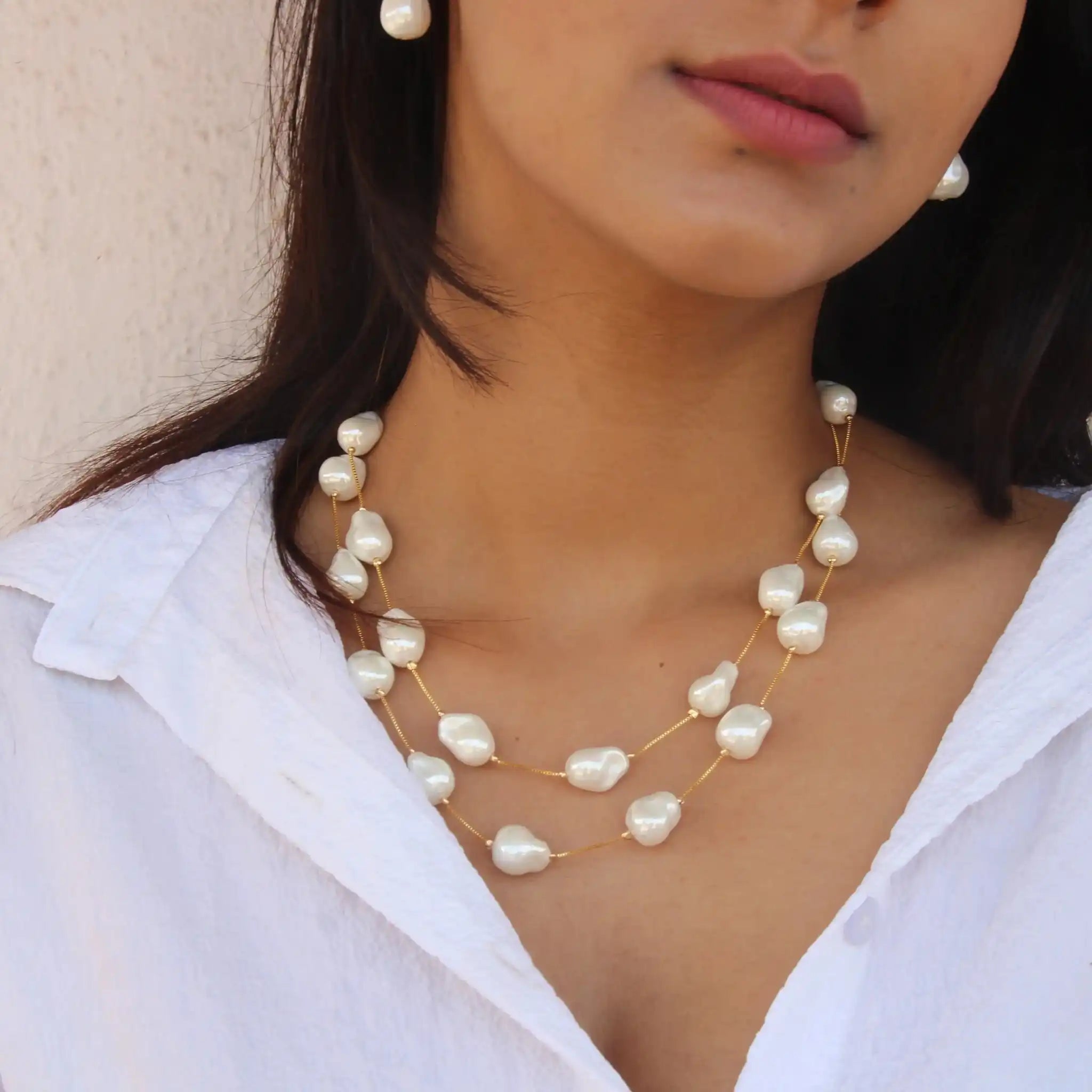 Set of 2 Big Baroque Pearls Necklace