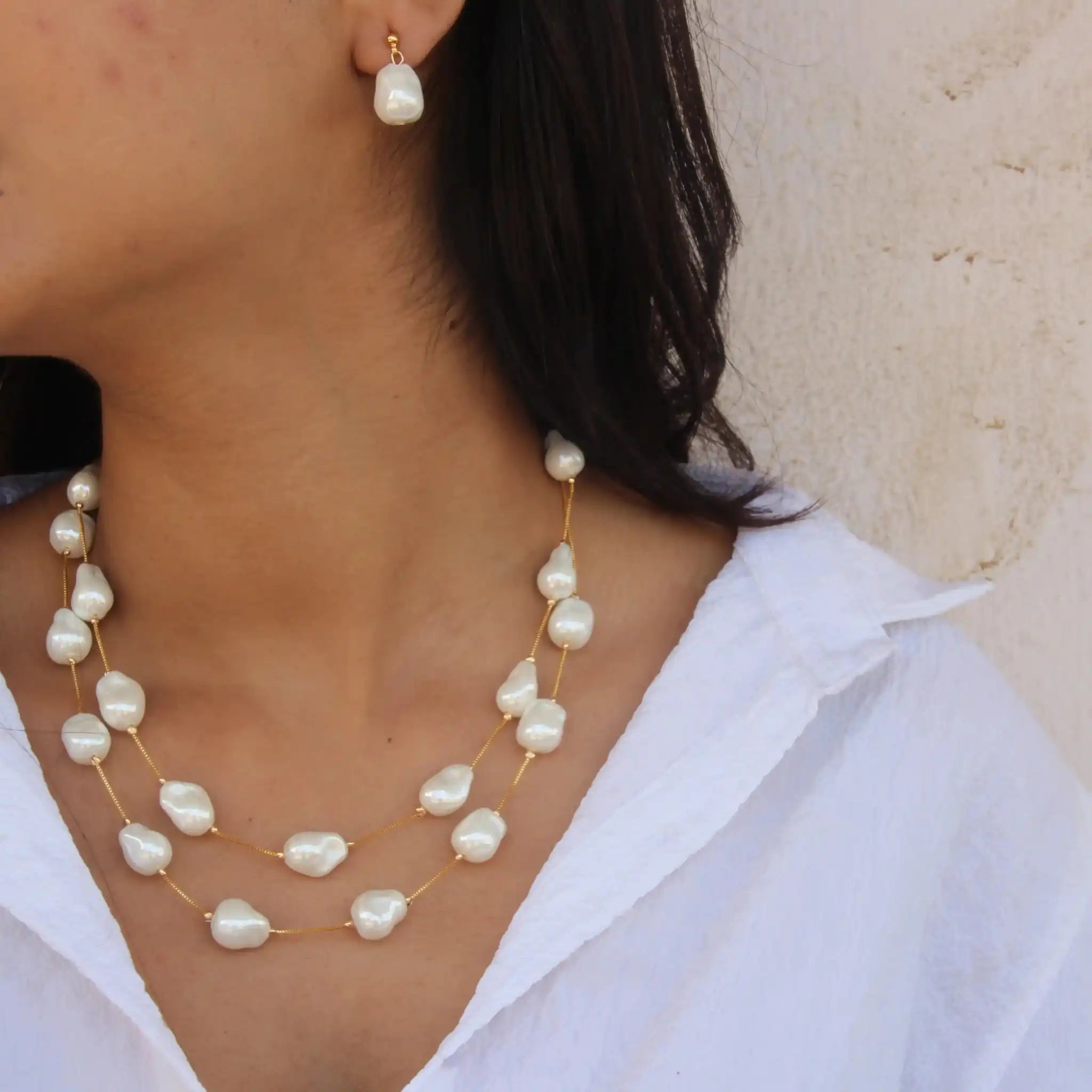 Set of 2 Big Baroque Pearls Necklace