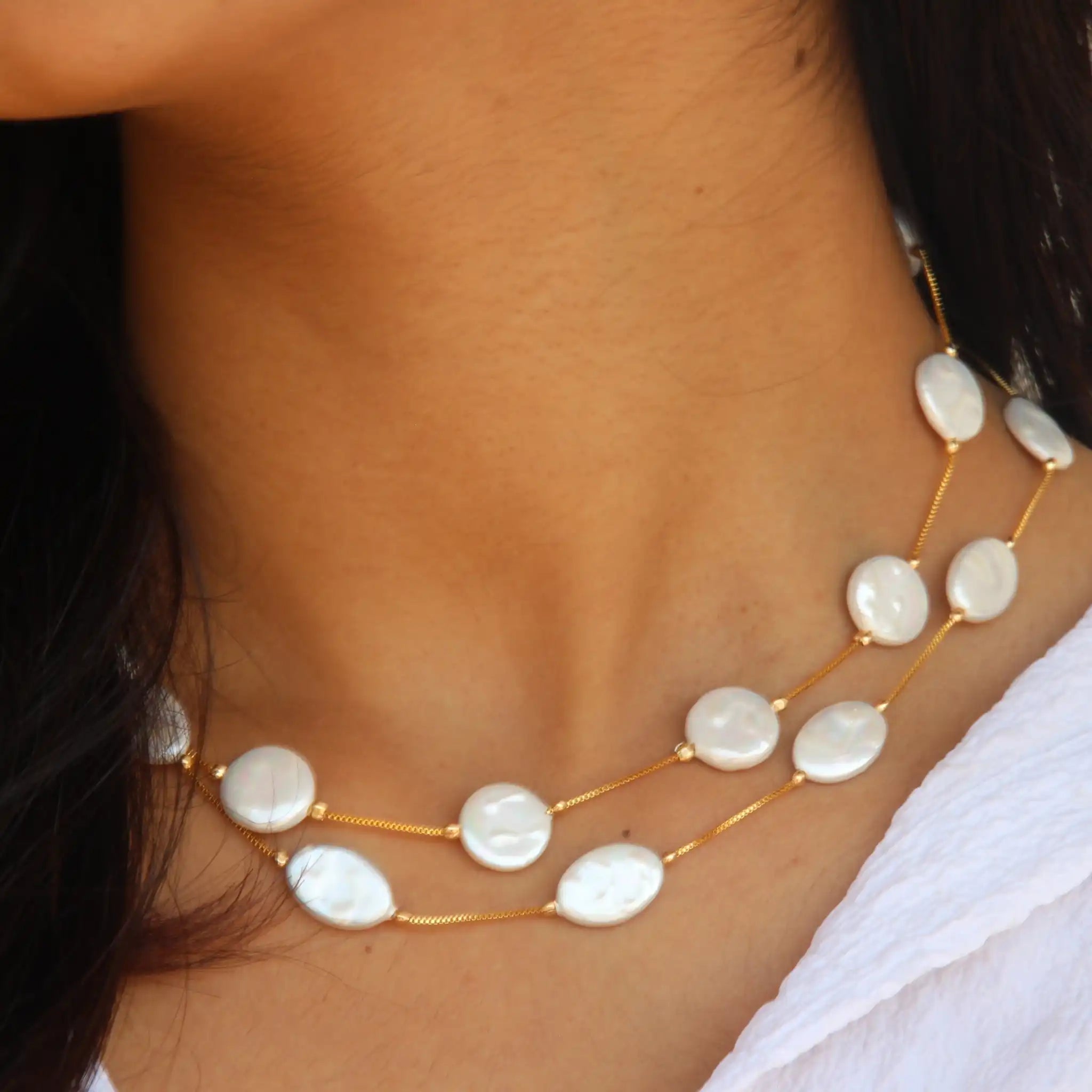 Set of 2 Flat Baroque Pearl Necklace
