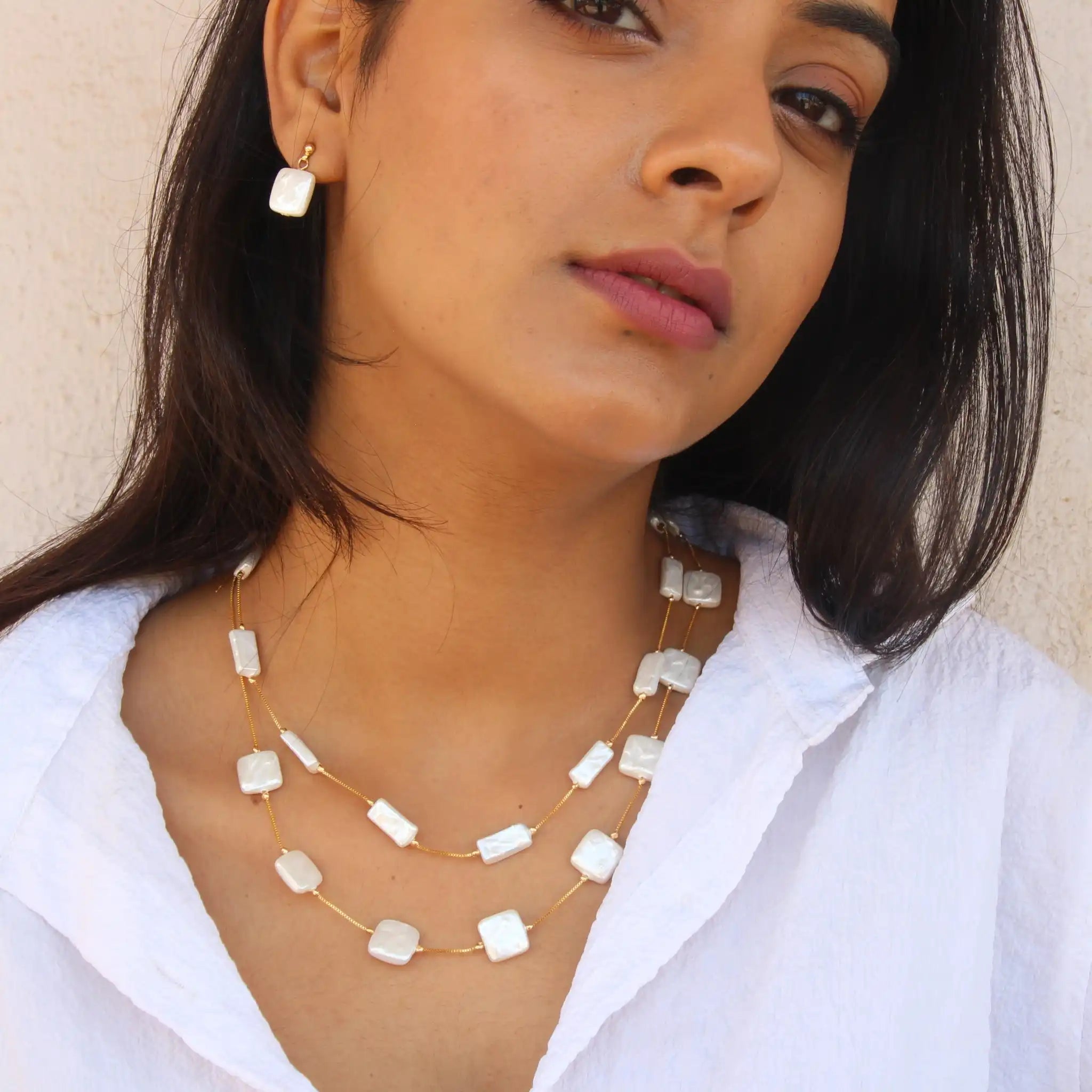 Set of 2 Flat Square Baroque Necklace