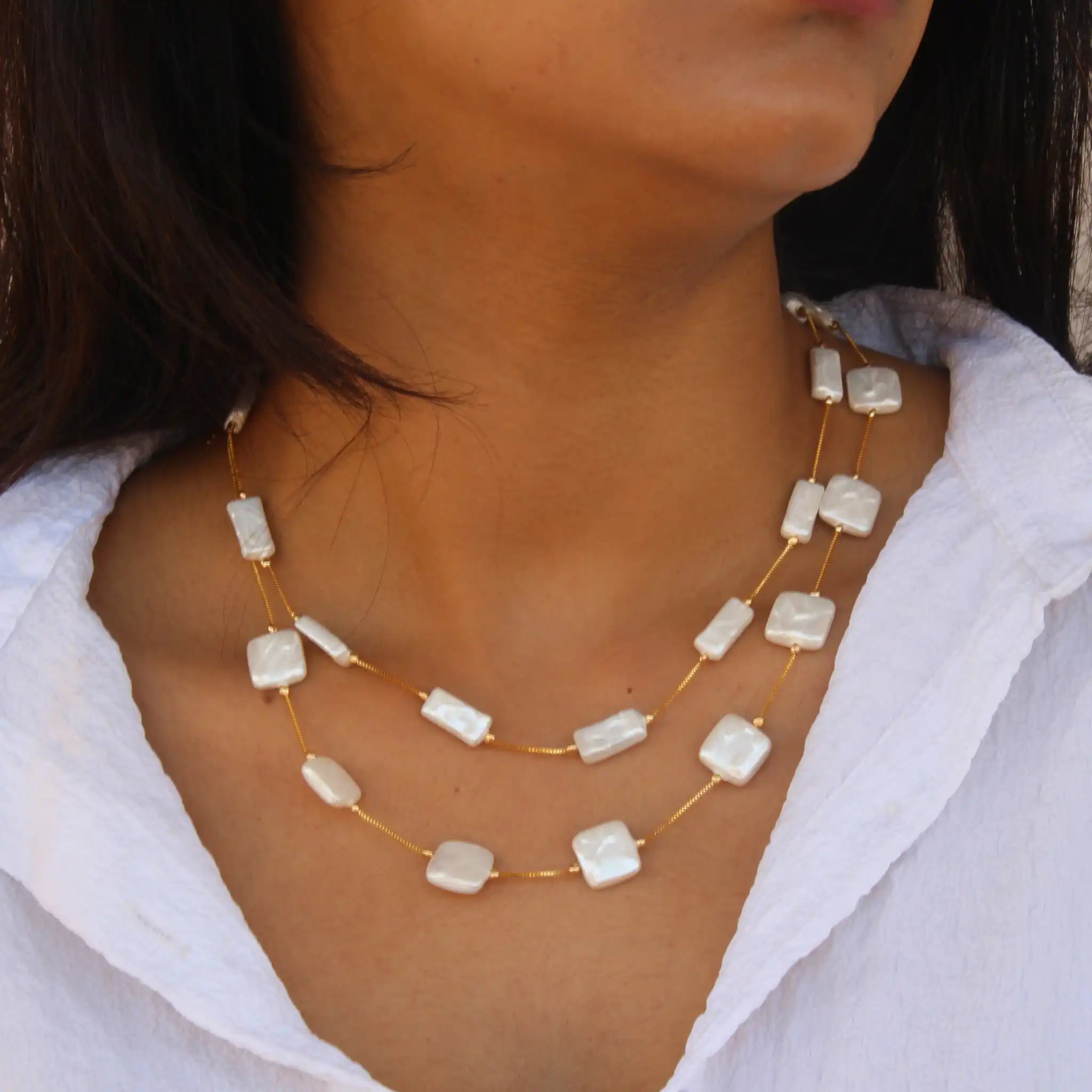 Set of 2 Flat Square Baroque Necklace