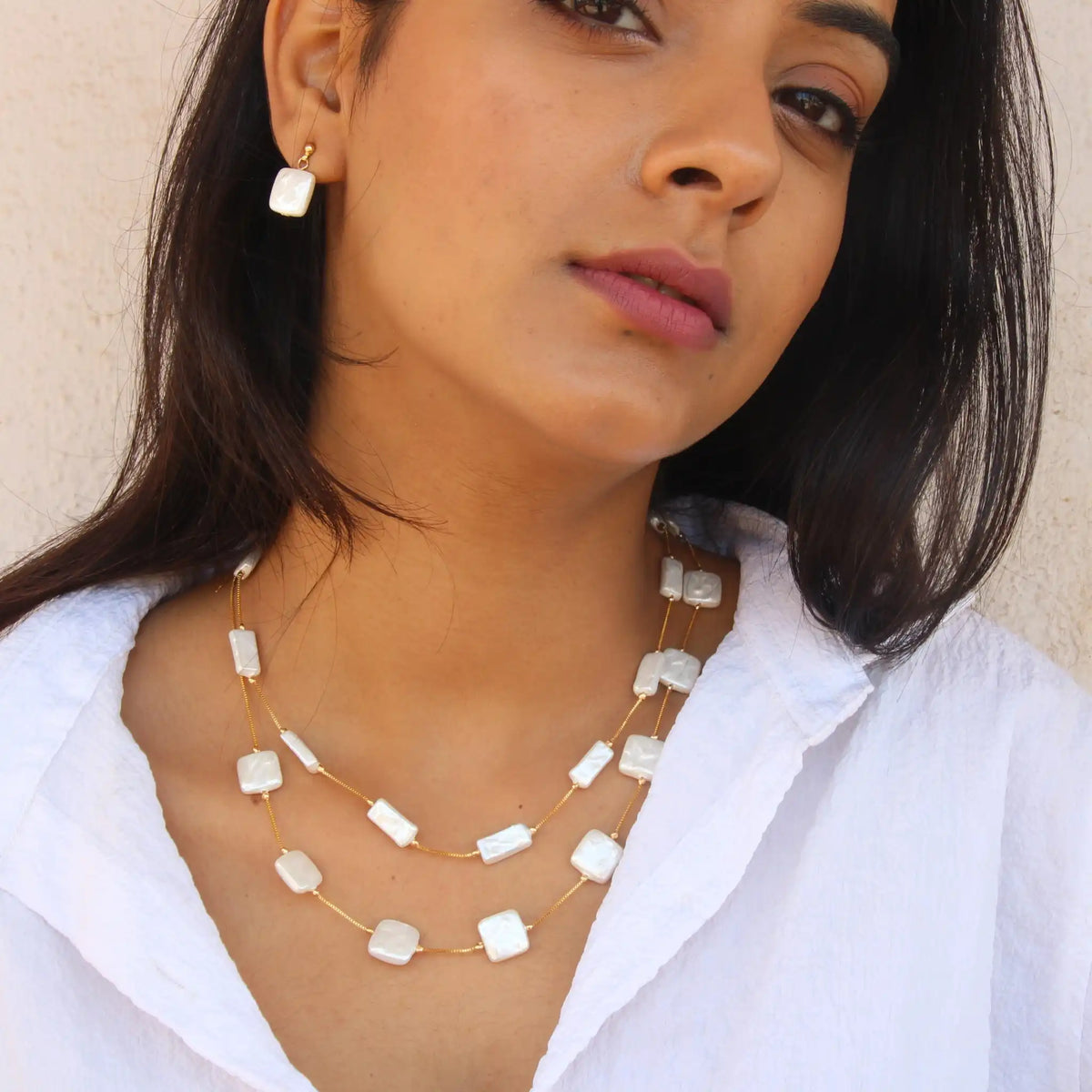 Set of 2 Flat Square Baroque Necklace