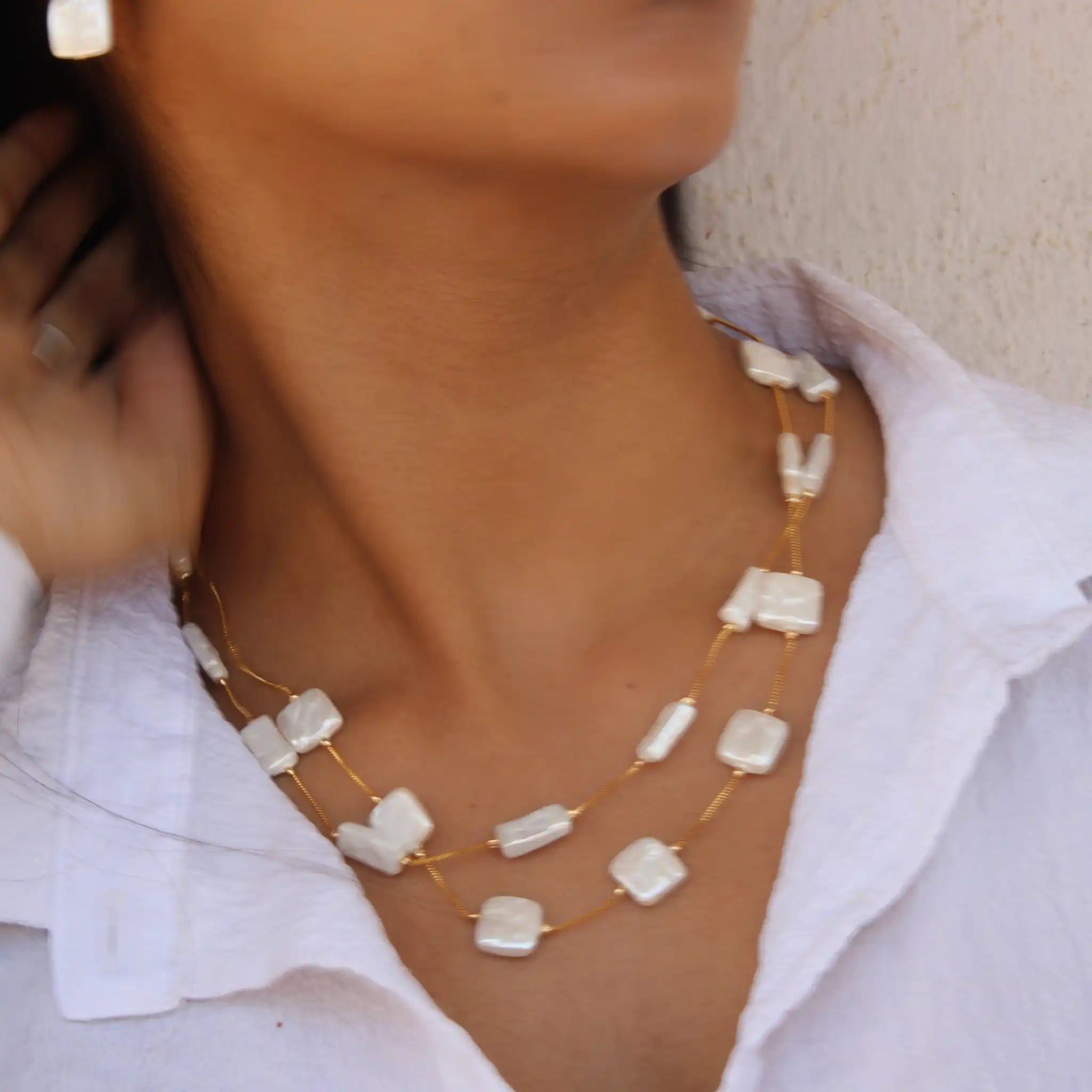 Set of 2 Flat Square Baroque Necklace