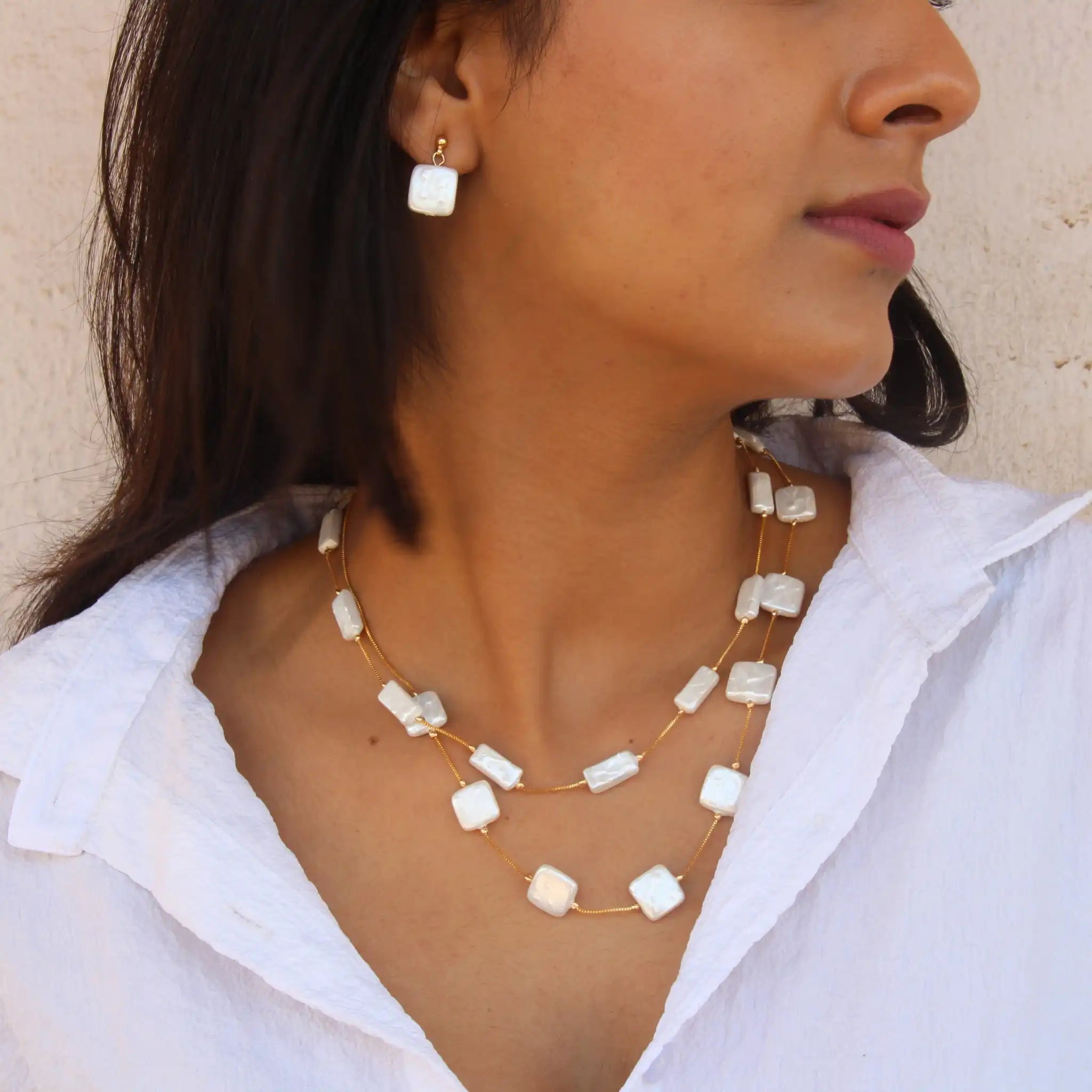 Set of 2 Flat Square Baroque Necklace