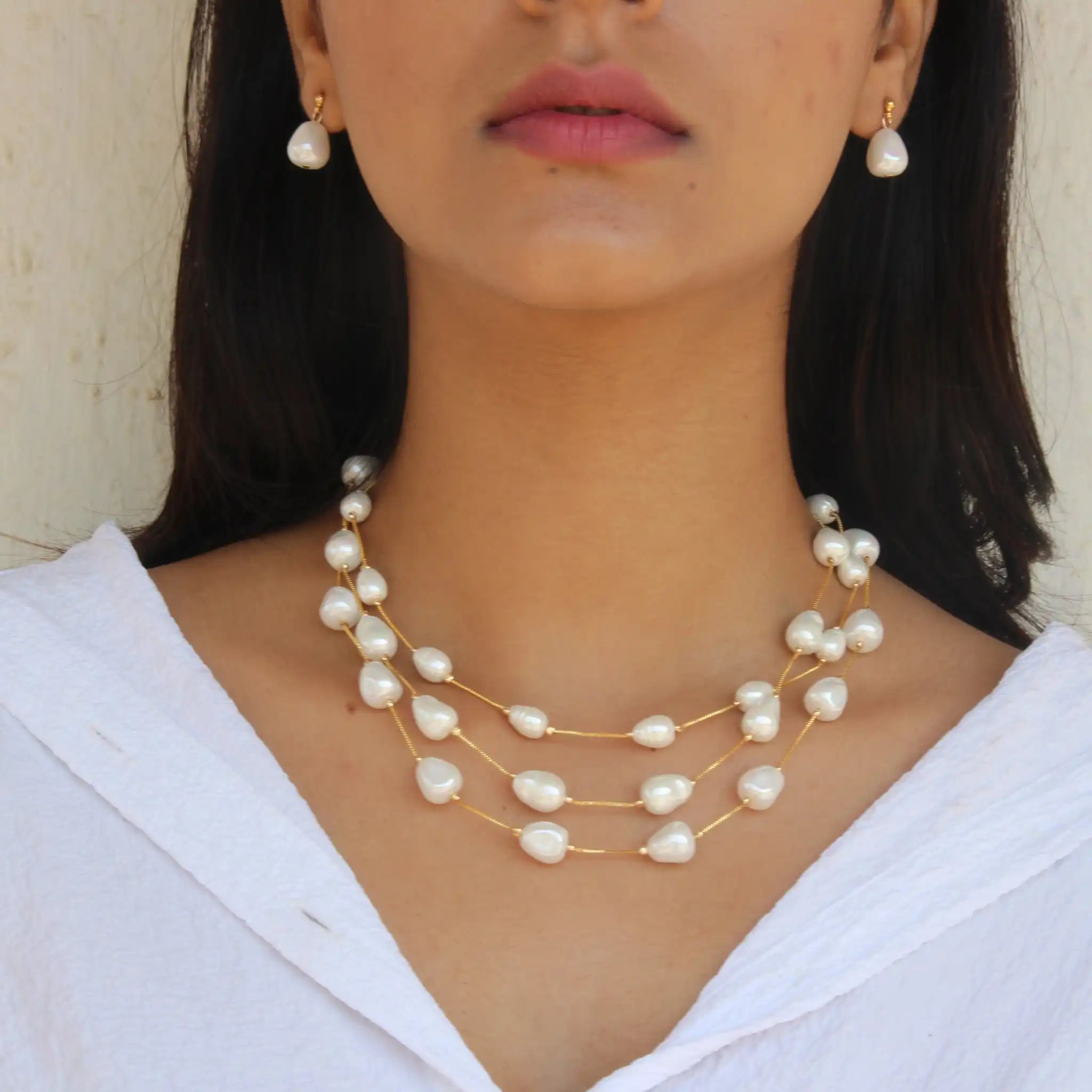 Set of 3 Baroque Pearl Necklace