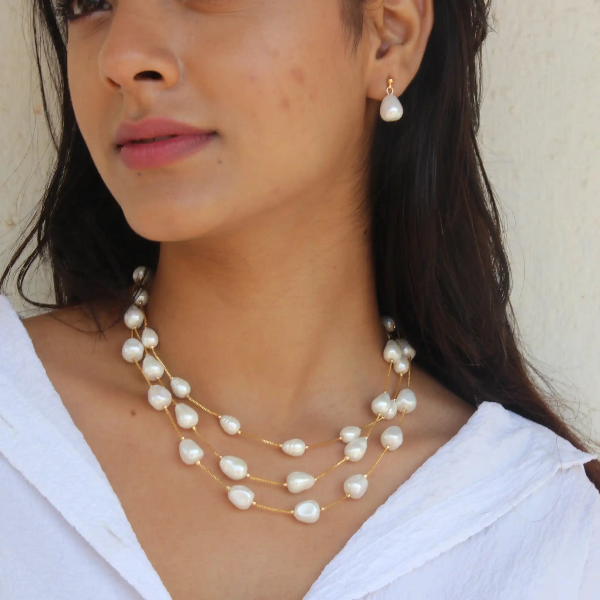Set of 3 Baroque Pearl Necklace