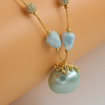 Shell Pearl Delight Dainty Necklace Arctic Blue