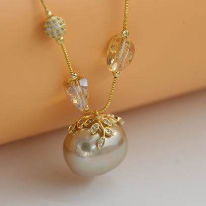 Shell Pearl Delight Dainty Necklace Light Brown