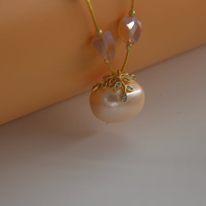 Shell Pearl Delight Dainty Necklace Taupe 1