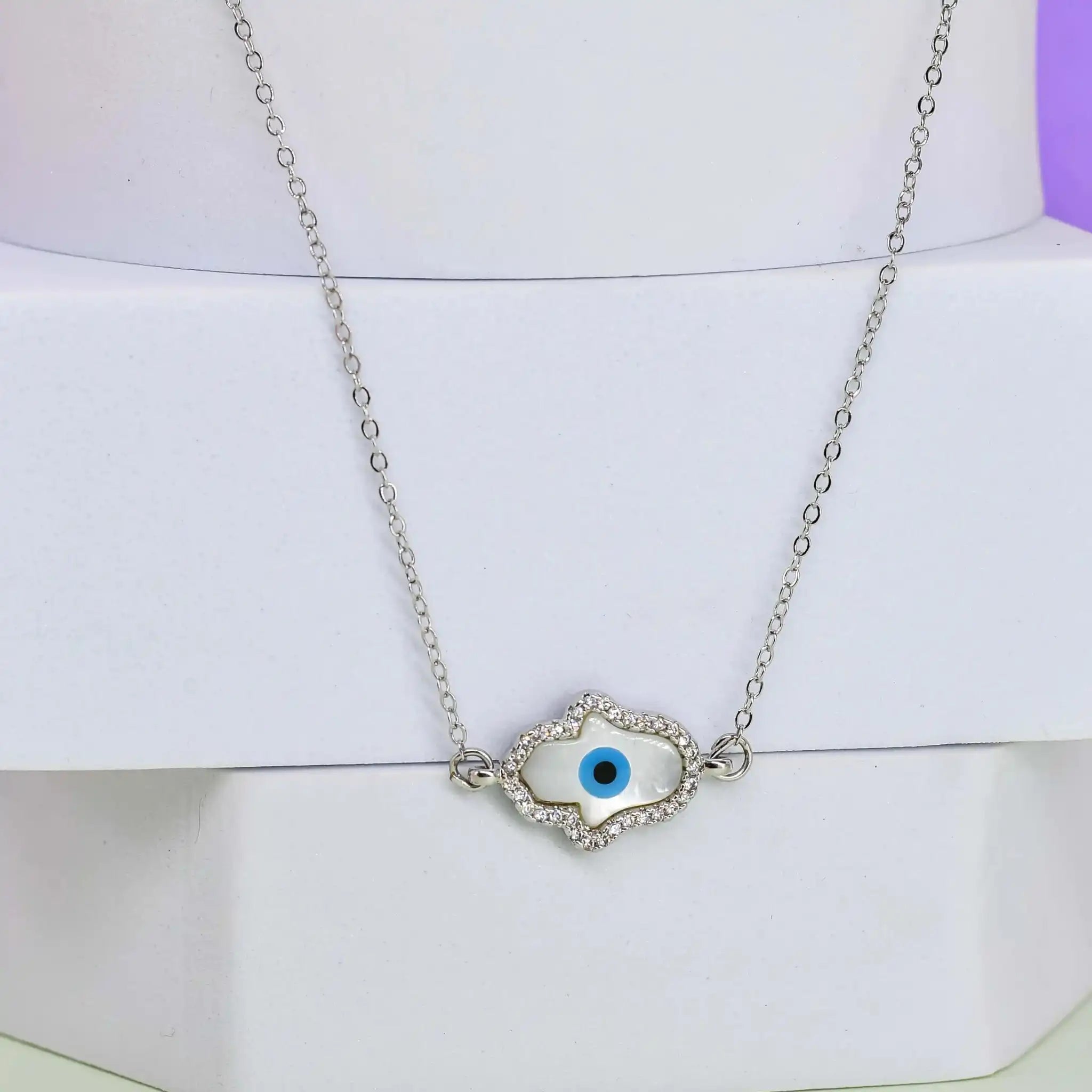 Silver MOP Evil Eye Pendant Chain