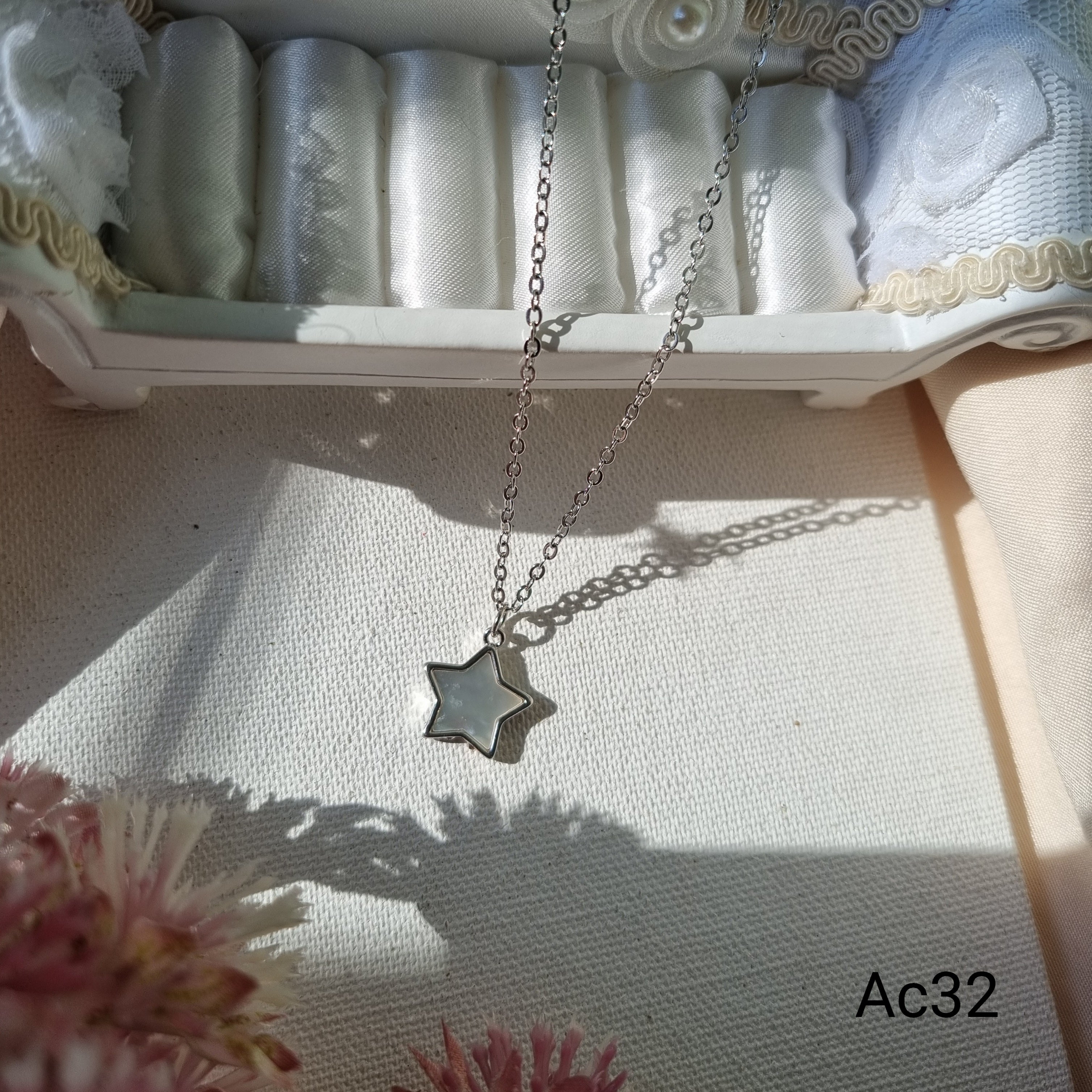 Silver Star Pendant Mother Of Pearl Chain