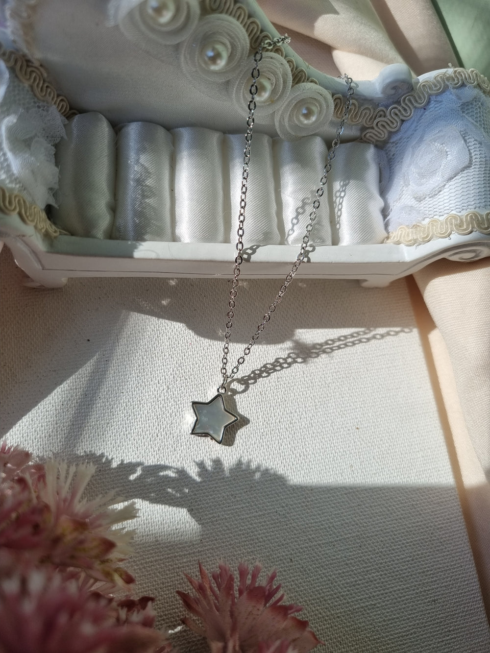 Silver Star Pendant Mother Of Pearl Chain 1