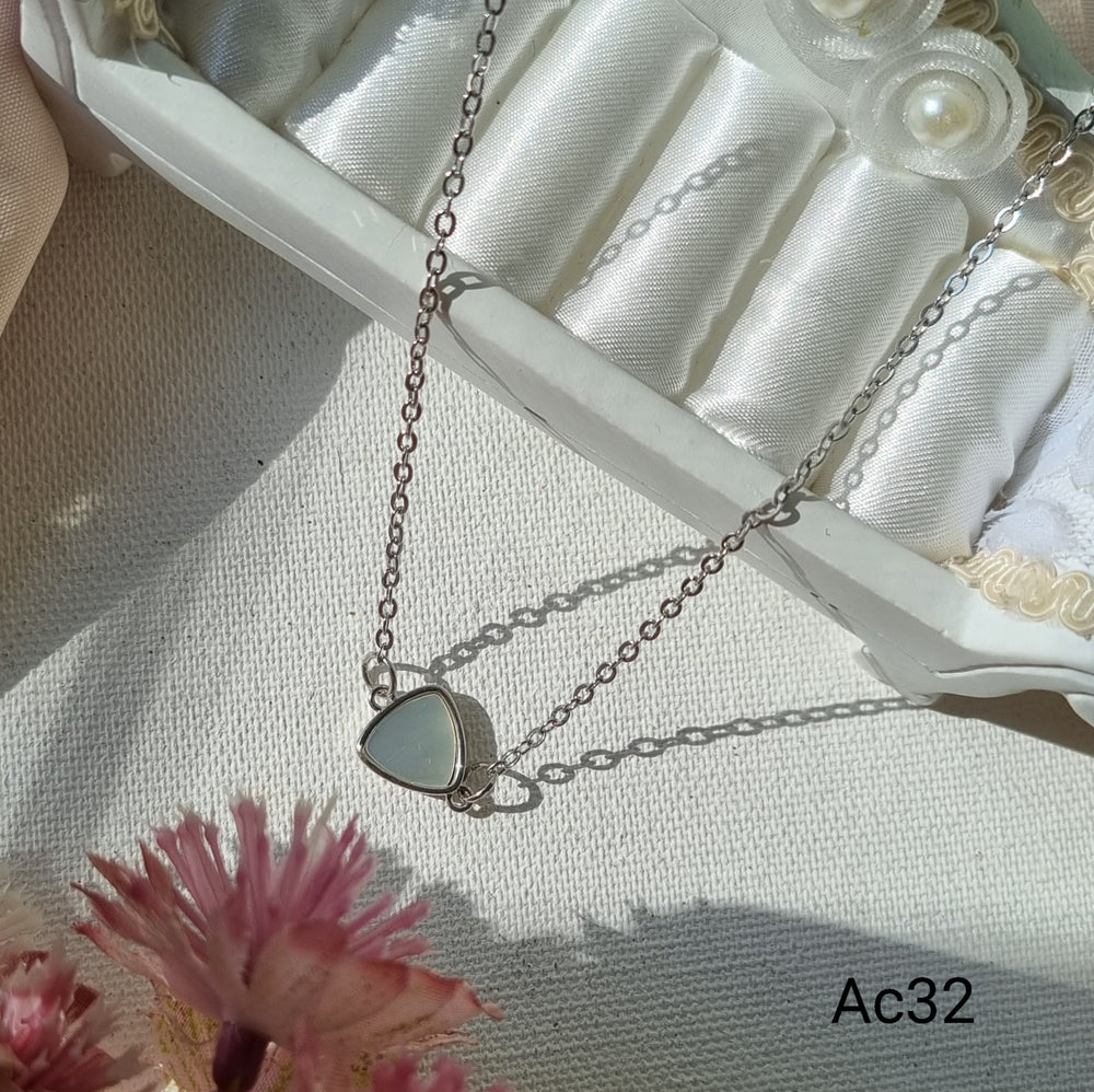 Silver Triangle Pendant Mother Of Pearl Chain