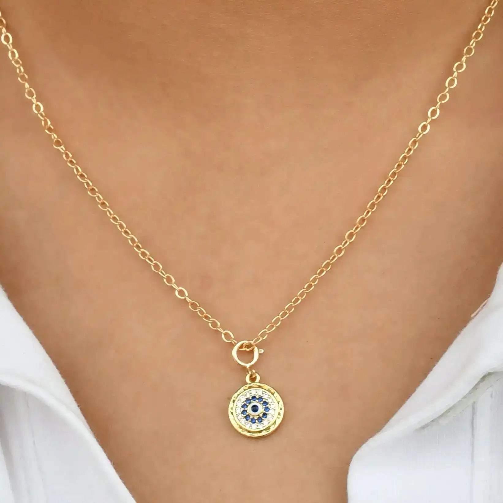 Small Round Evil Eye Pendant Chain