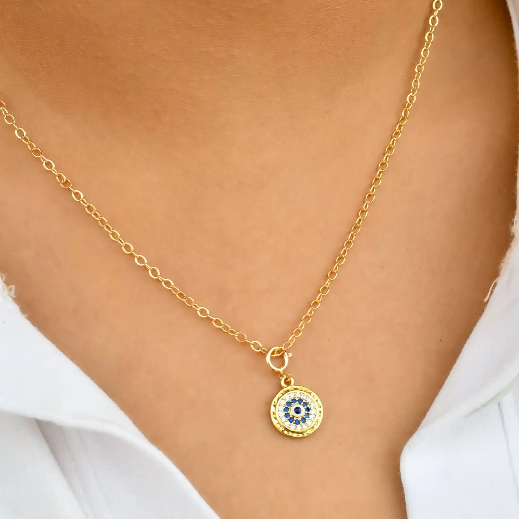 Small Round Evil Eye Pendant Chain