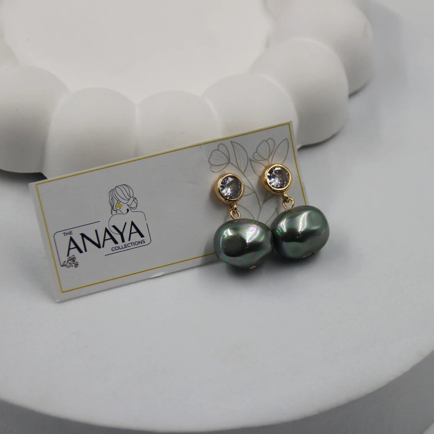 Uncut Shell Pearl Earrings with Diamond