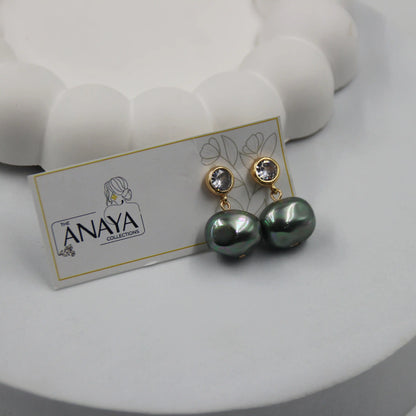 Uncut Shell Pearl Earrings with Diamond