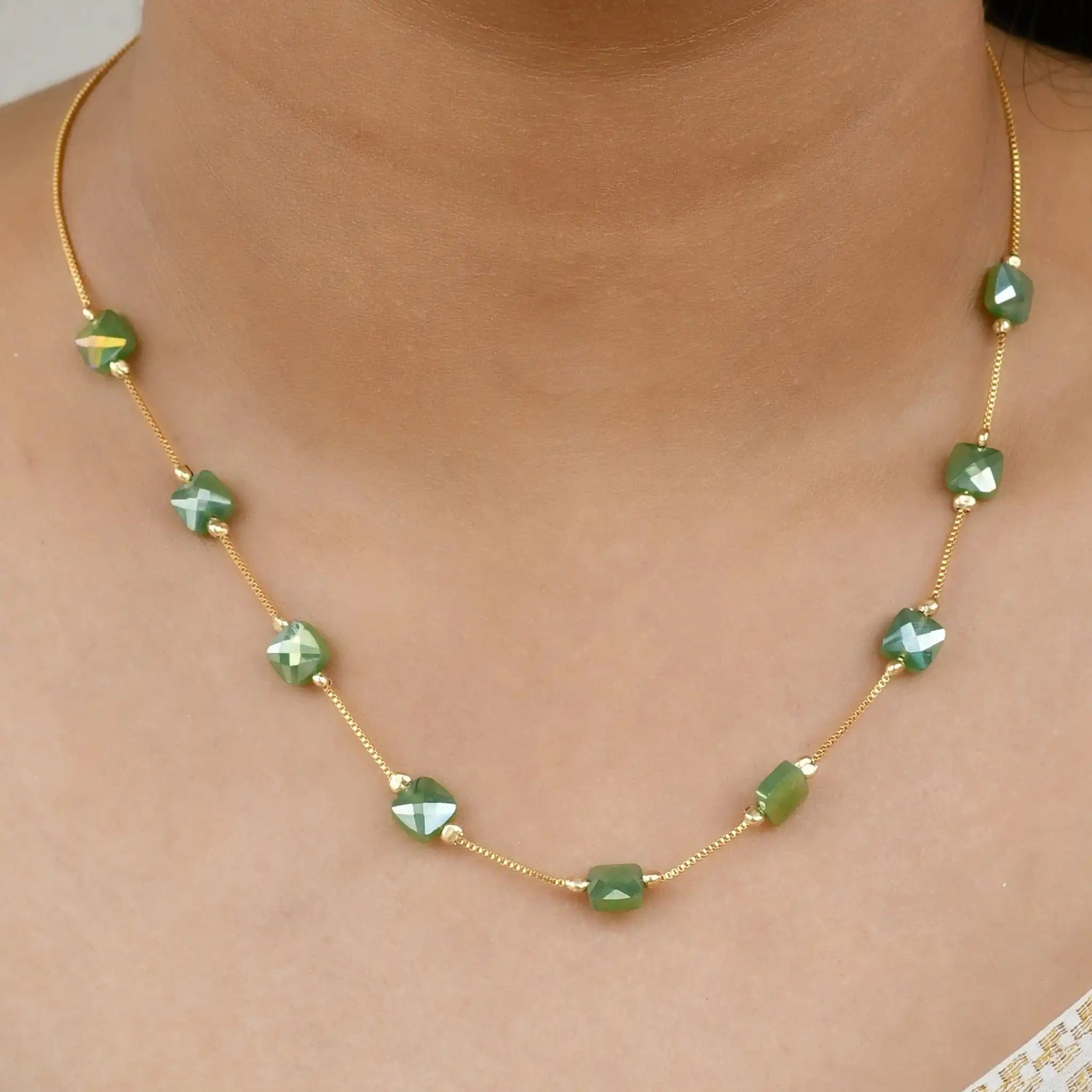 Square Beaded Dainty Necklace