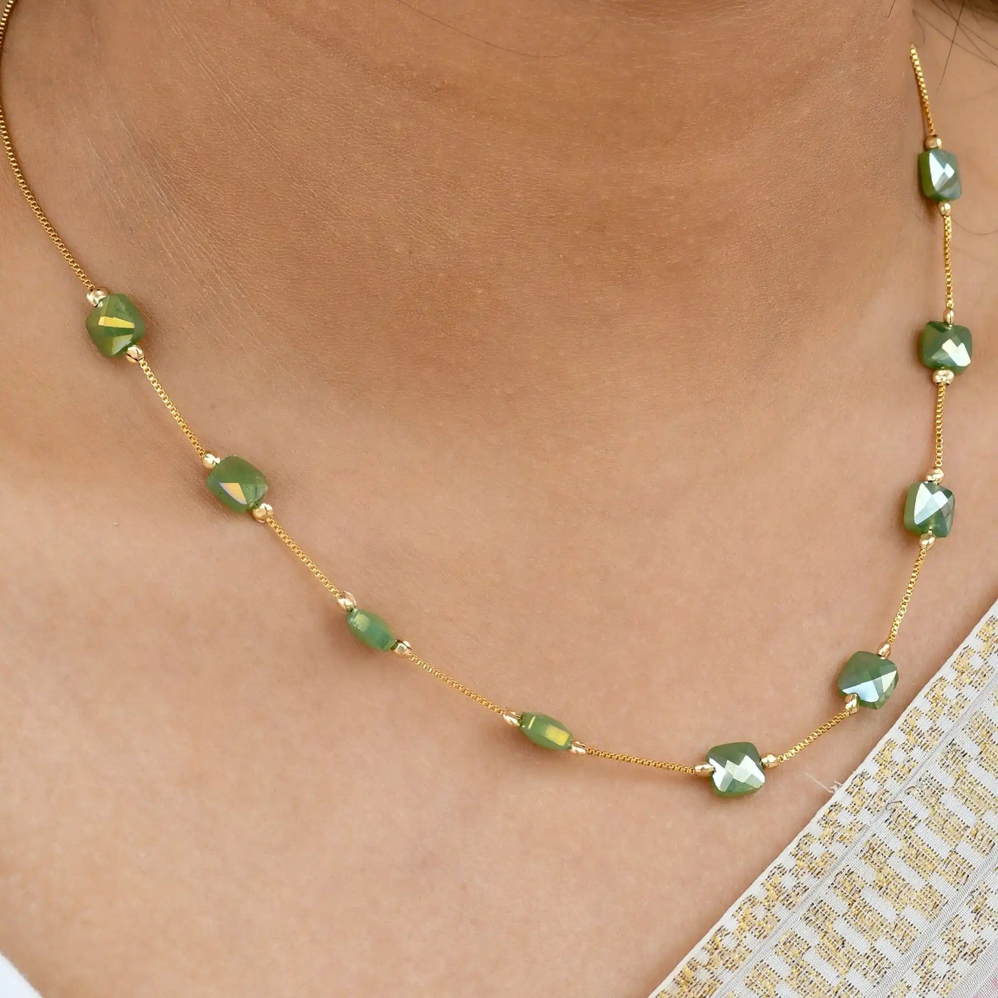 Square Beaded Dainty Necklace