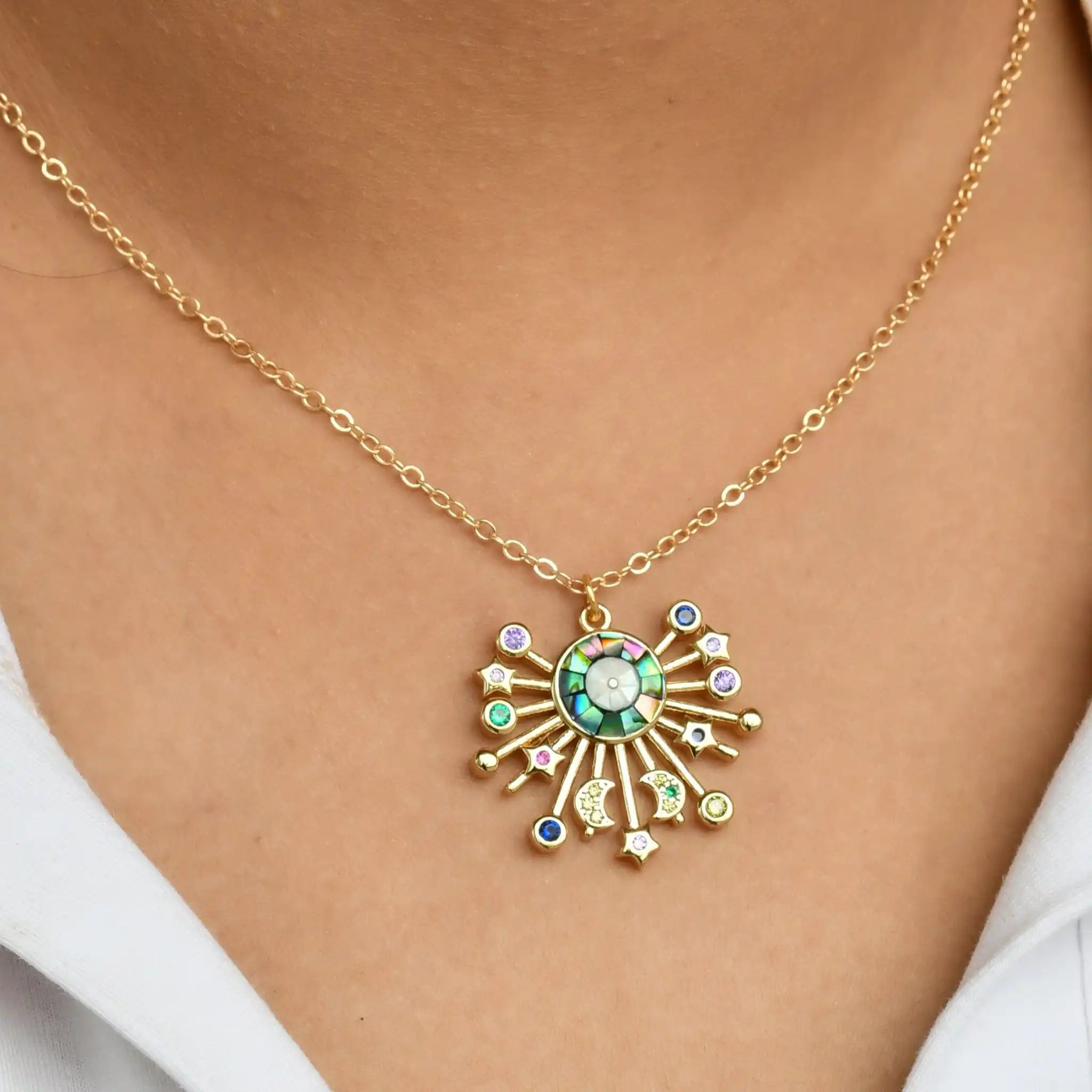 Sunburst Evil Eye Pendant Chain