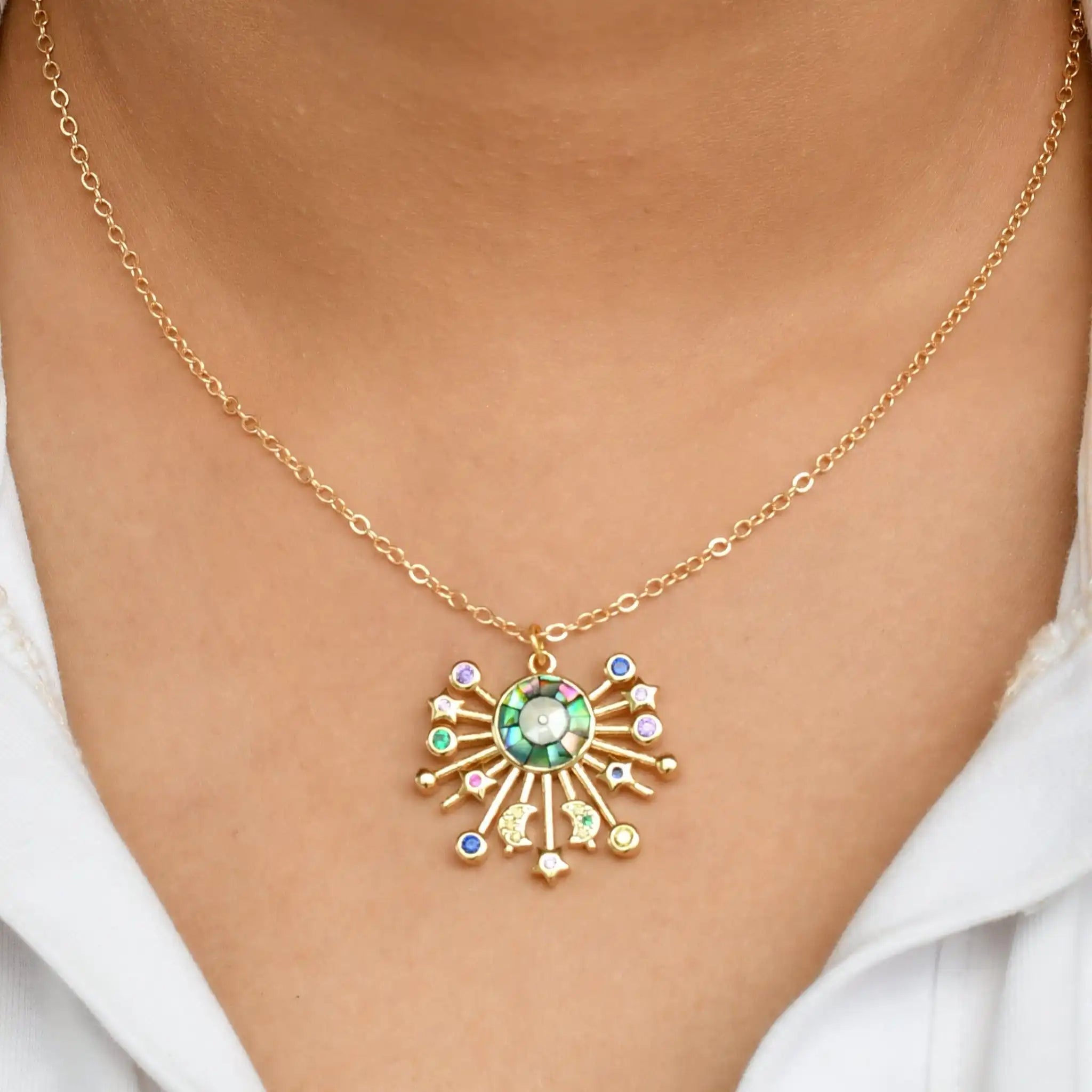 Sunburst Evil Eye Pendant Chain