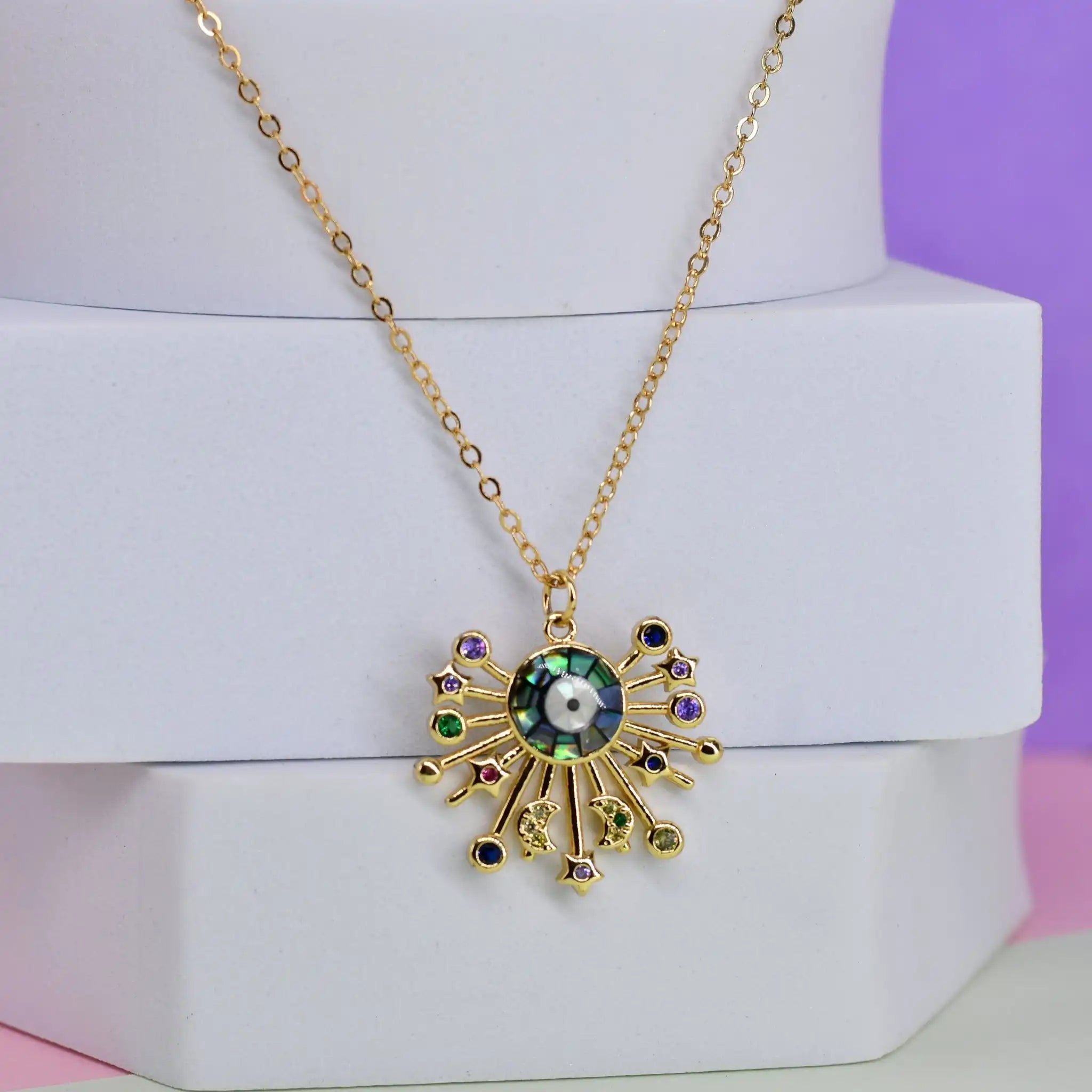 Sunburst Evil Eye Pendant Chain