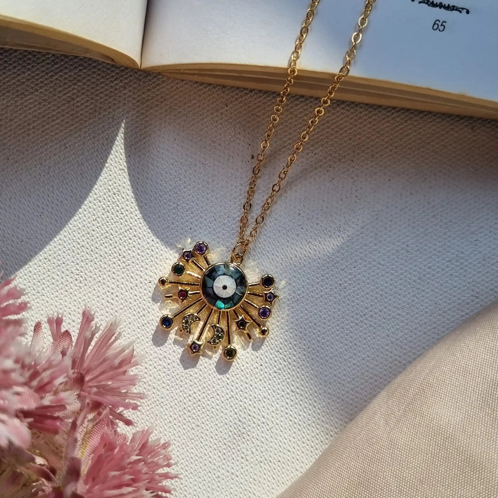 Sunburst Evil Eye Pendant Chain