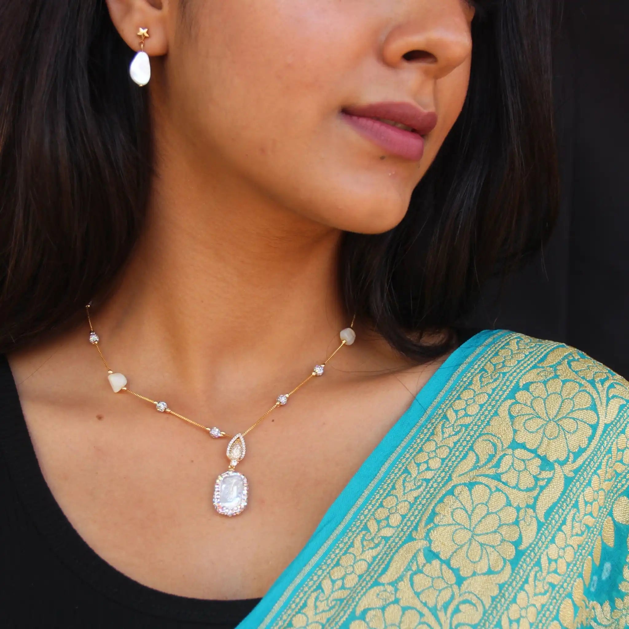 Uncut Baroque Pendant with Crystals