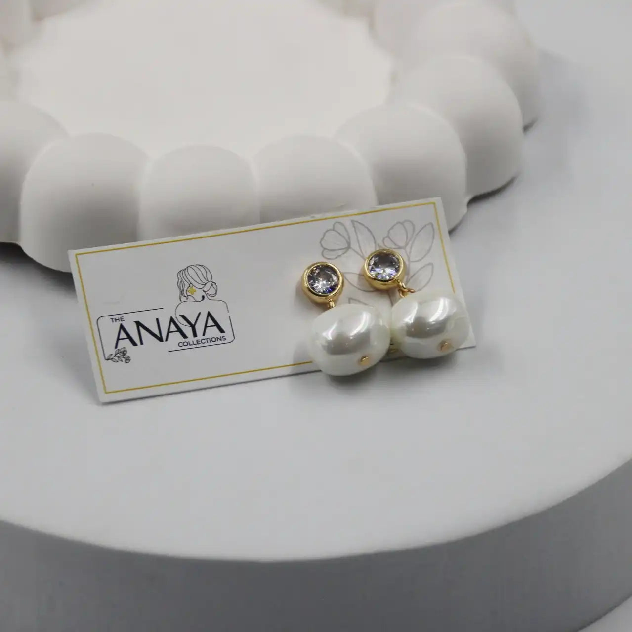 Uncut Shell Pearl Earrings with Diamond