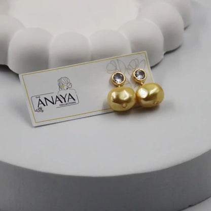 Uncut Shell Pearl Earrings with Diamond